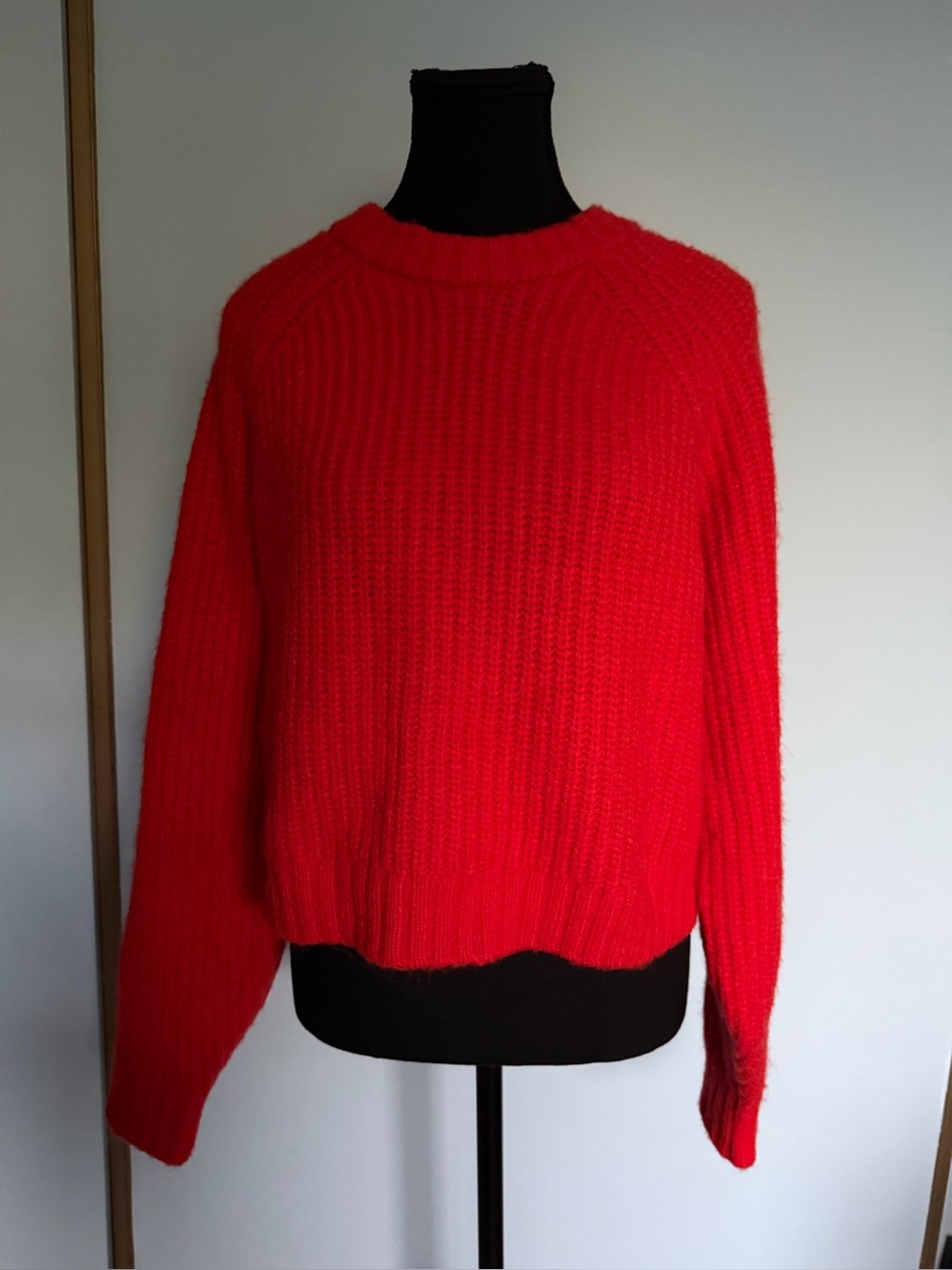 Red Ribbed Crewneck Women's Sweater